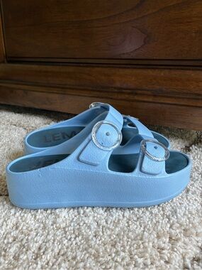 LEMON JELLY Blue Platform Slide Sandals with Buckles